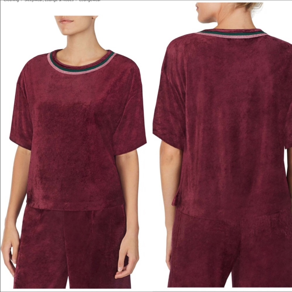 Nordstrom Crewneck velvety Short Sleeve Top Color is Wine Size Small